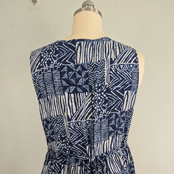 Karen Scott Maxi Dress Tropical Beachy Button Tie Back Sleeveless Blue White L - Picture 7 of 9